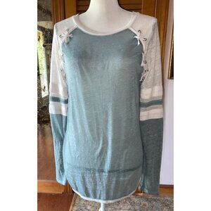 Fitz + Eddi Green White Lace Up Top -- Large